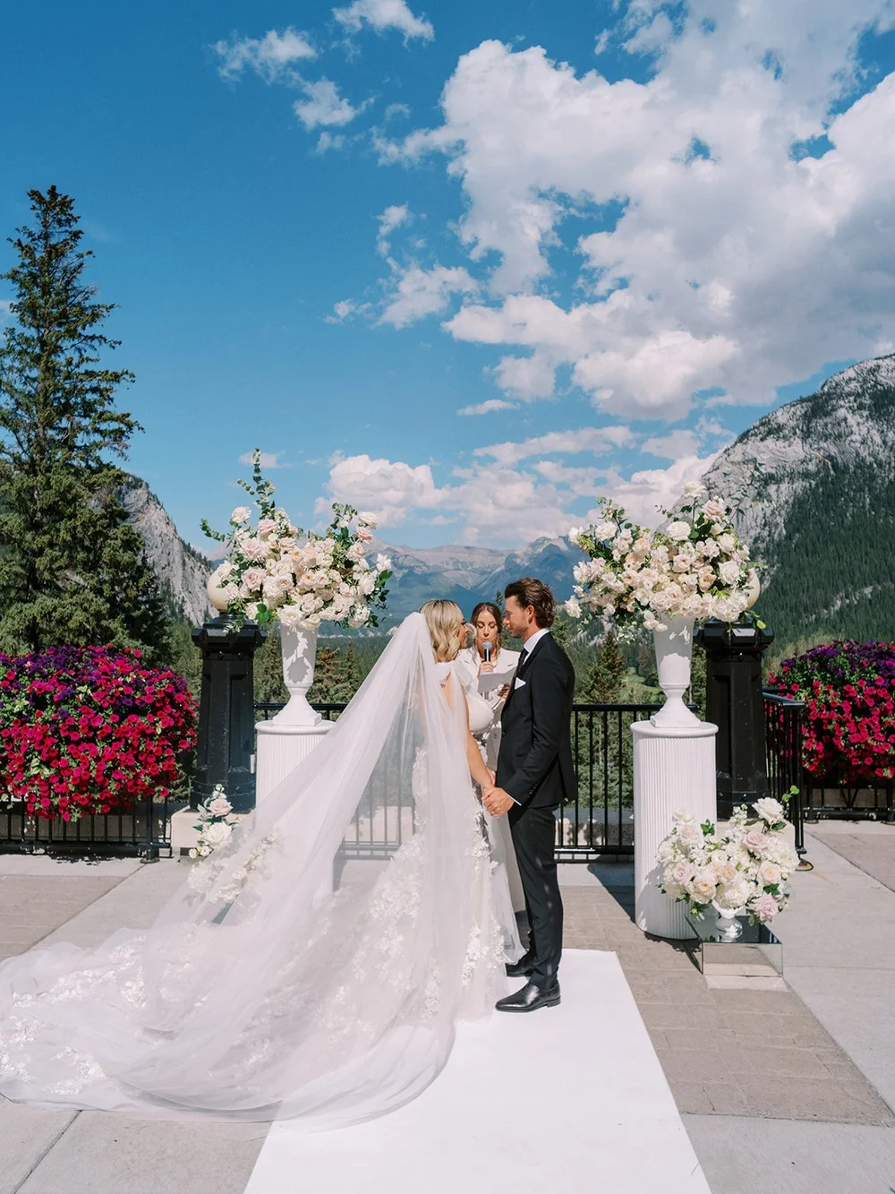 wedding ceremony on fairmont banff springs terrace