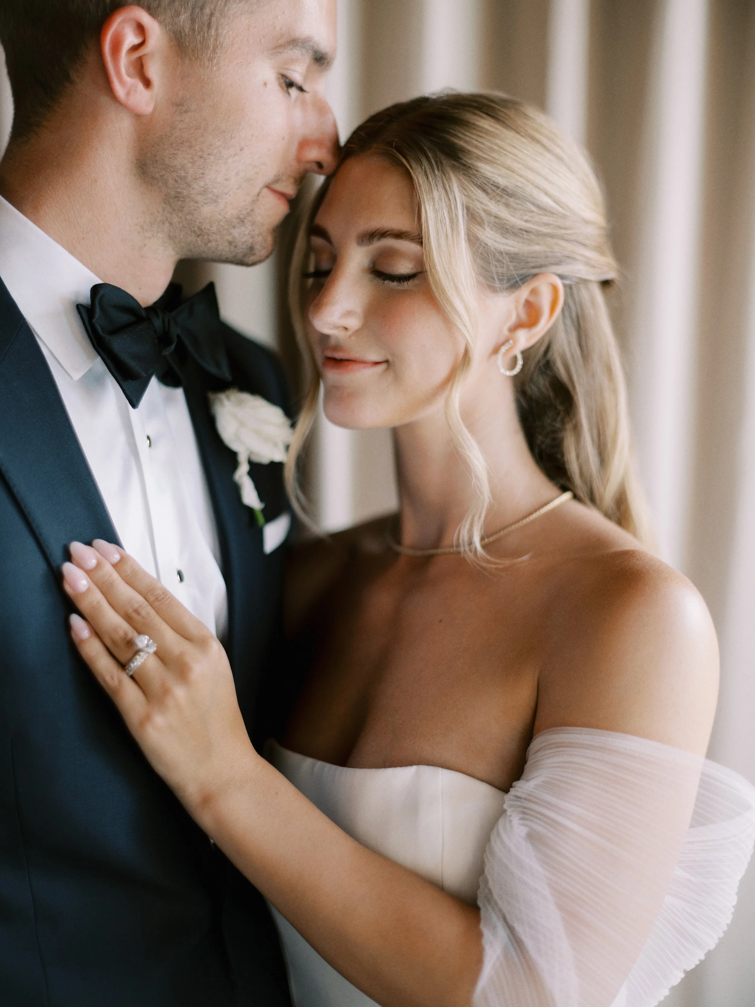 luxury calgary wedding photographer captures soft, intimate portrait of bride and groom