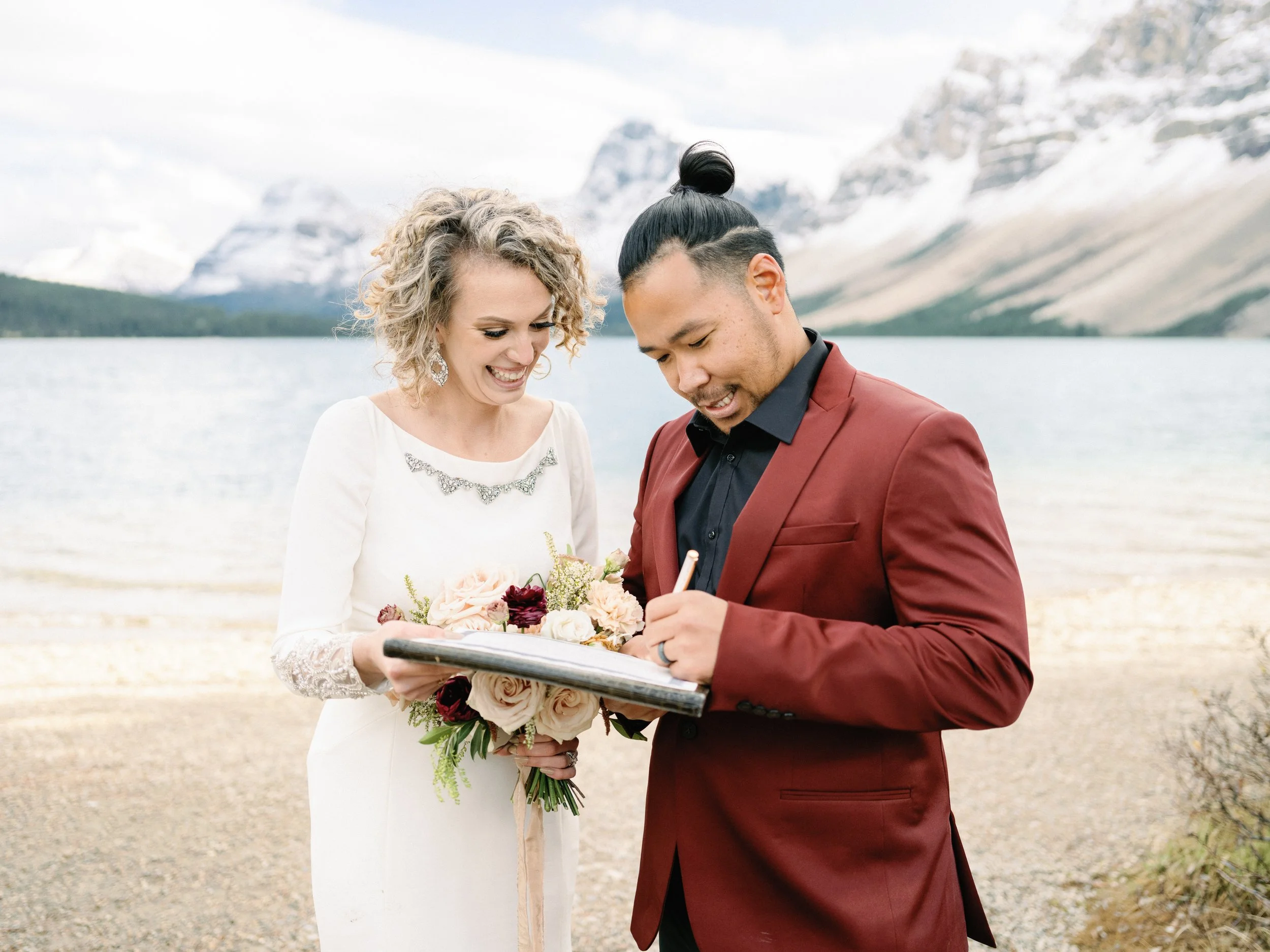 Intimate elopement vows at Lake Louise, Canadian Rockies