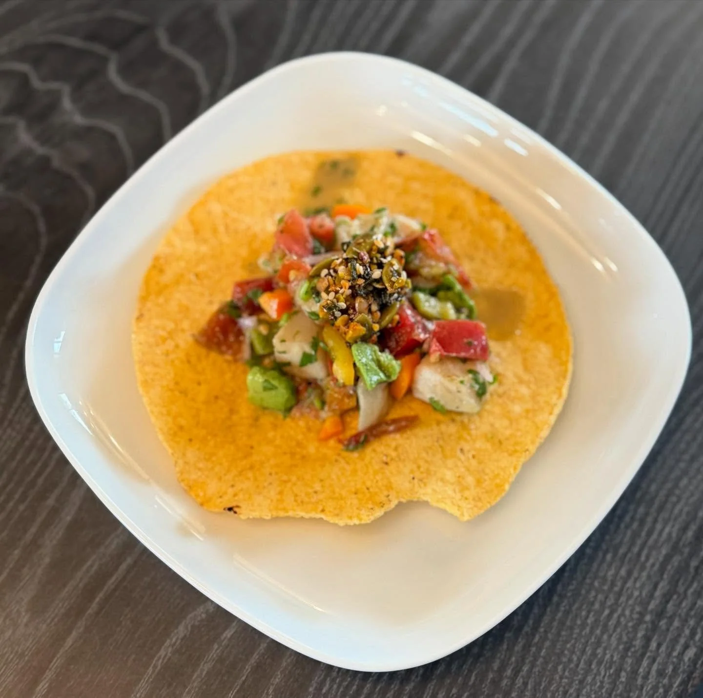 Ceviche Sunday vibes with C&amp;G&rsquo;s Wild Alaska Fish, @true_roots_farms homegrown tomatoes and peppers, and a dash of Verde Macha!