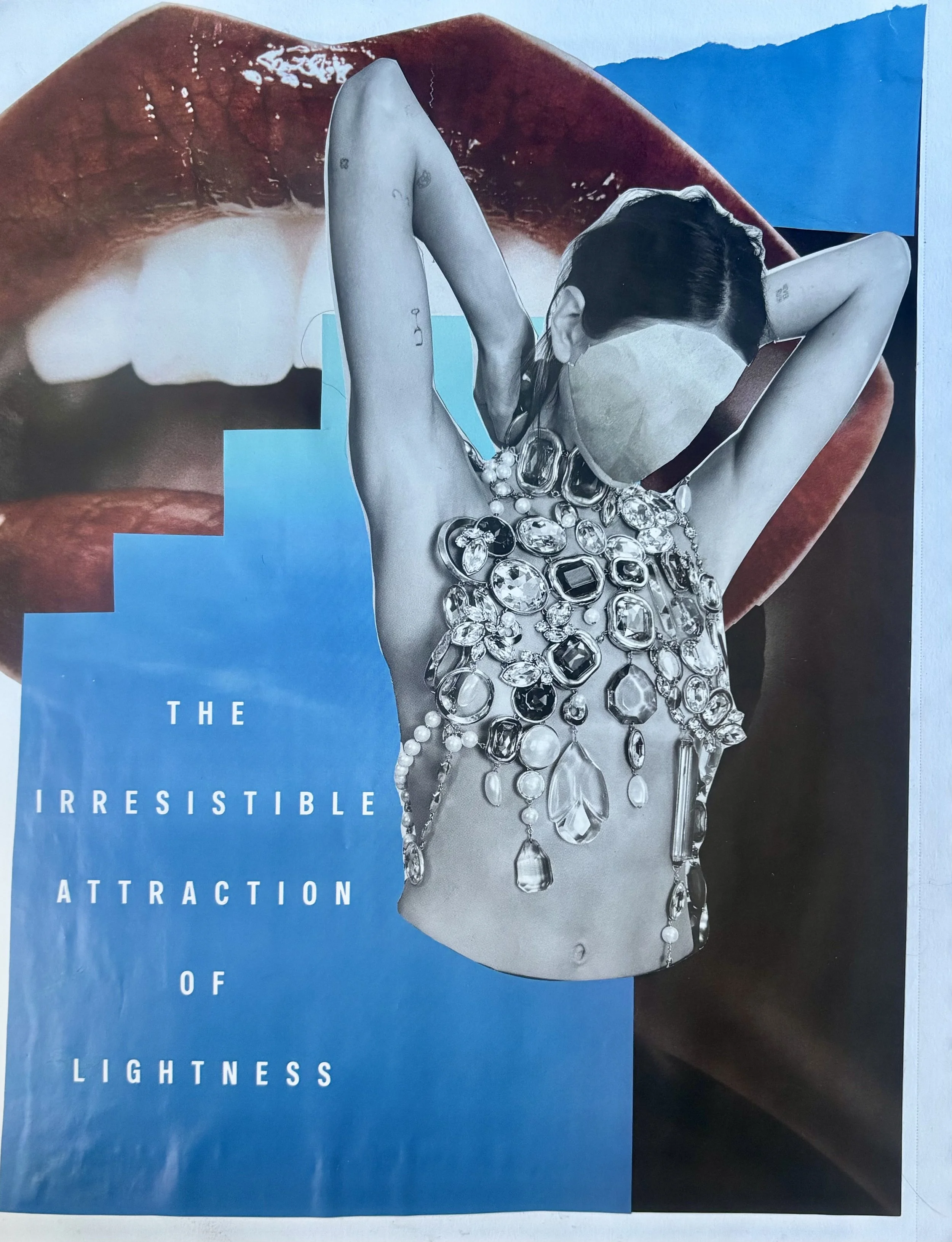 The Irresistible Attraction of Lightness; 2025; Collage on paper; $200