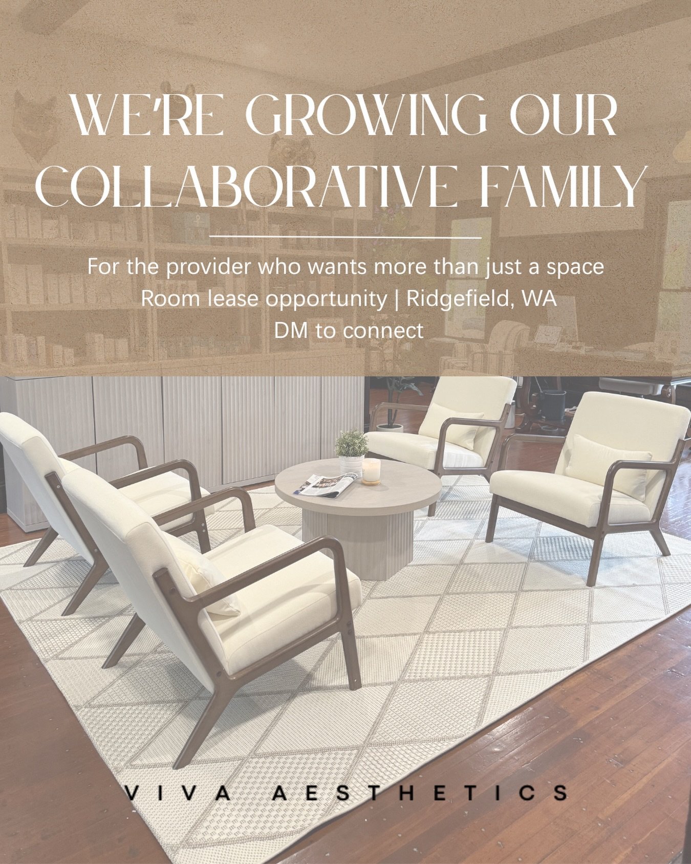 🤍 COME WORK WITH US 🤍

Viva Aesthetics is looking to welcome a like-minded independent provider to our space in Downtown Ridgefield.

This opportunity is ideal for a solo professional in the beauty + wellness industry&mdash;think injectors, estheti