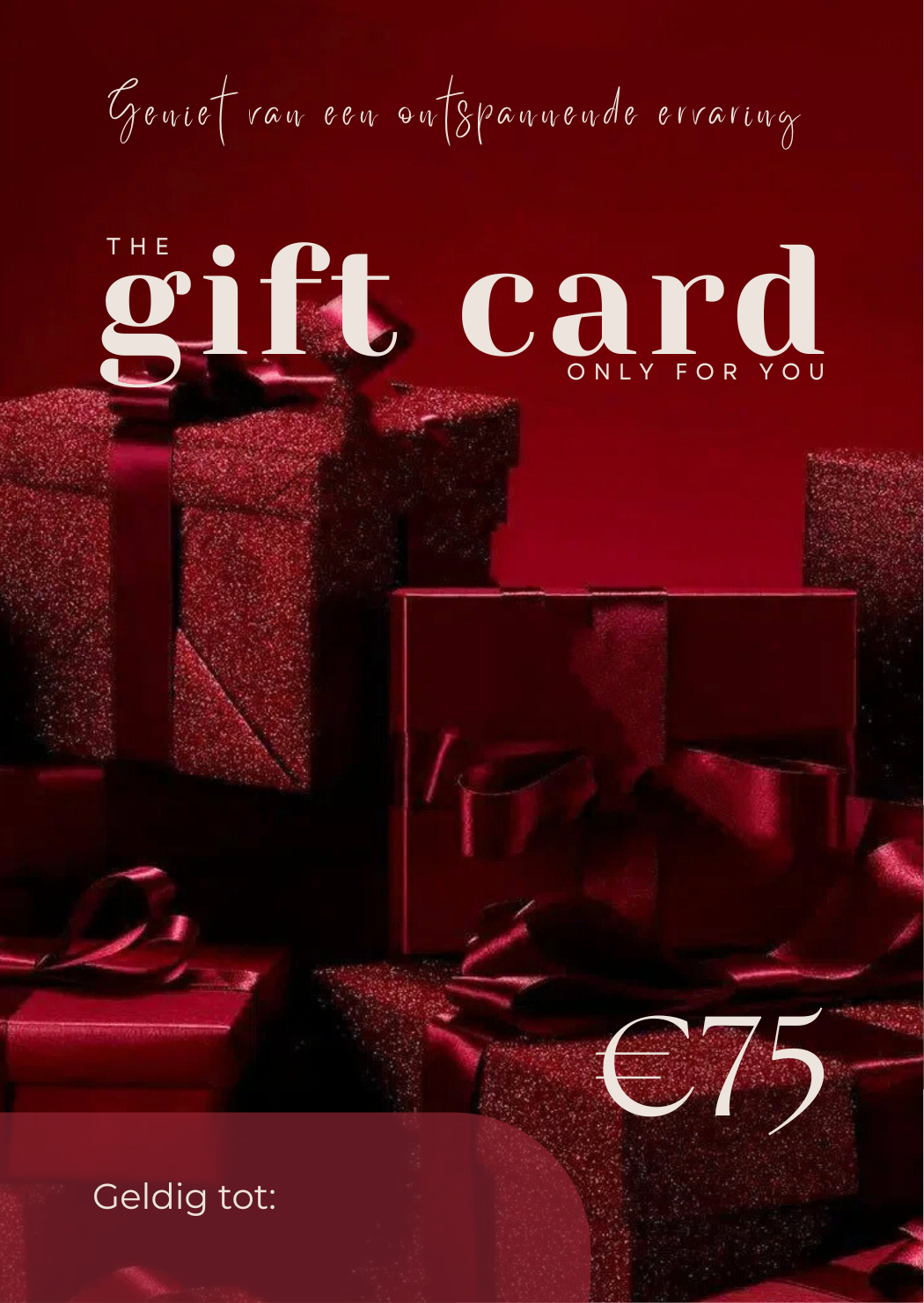 cadeaubon ter waarde van 50 euro voor massage  digitale cadeaukaart 75 euro downloaden,  cadeaukaart van 75 euro voor ontspanningsmassage