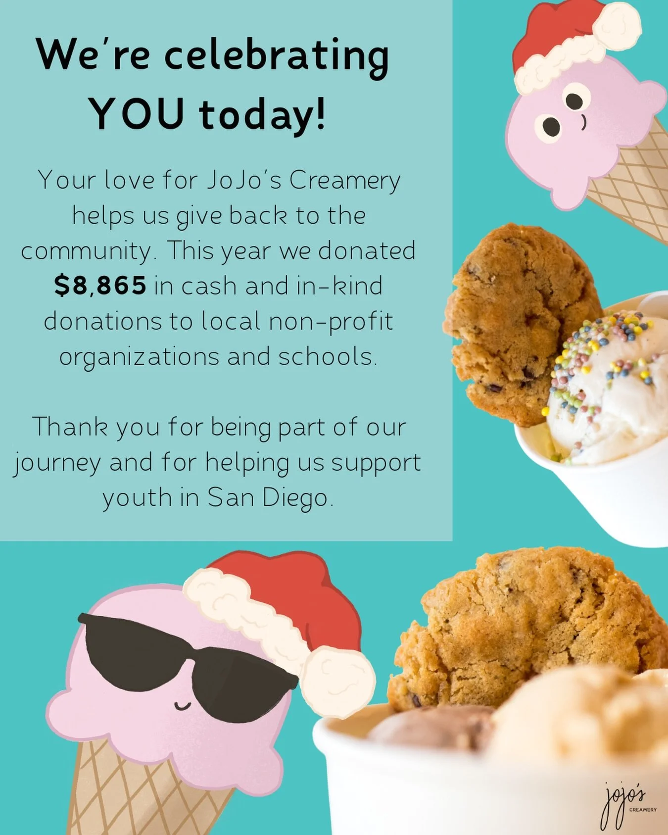 Thank you so much for all of your support this year! 
We are so proud to announce that we donated $8,865 to local non-profits and schools. We appreciate you all! 🤍🍦
&bull;
&bull;
#encinitas #northcounty #encinitas101 #shopthelumberyard #sandiego #i