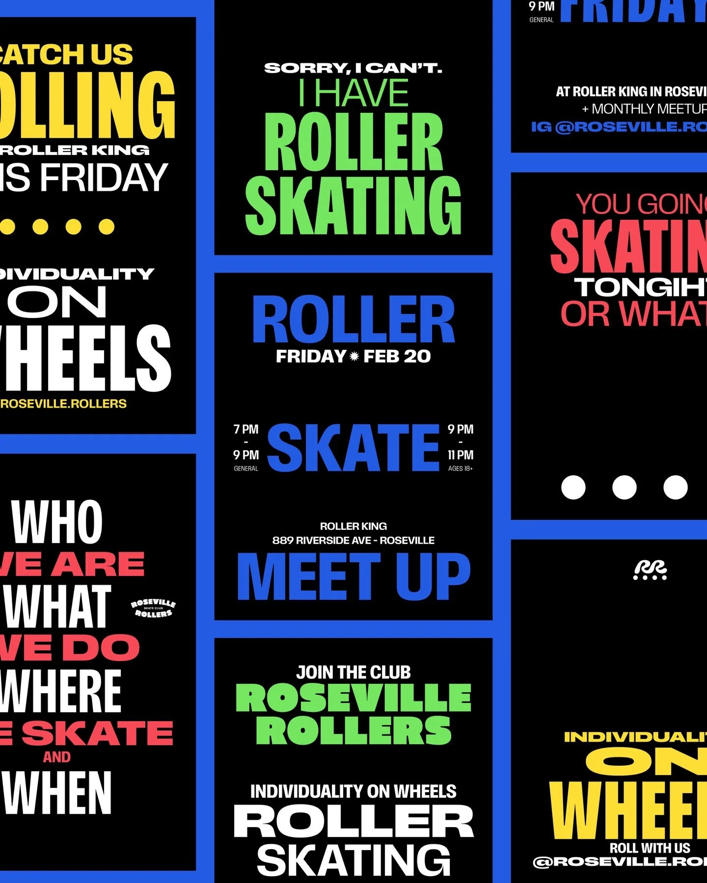 OKAYYY! New work! 2/3 ⭐️ I&rsquo;m finally sharing what I&rsquo;ve been working on since last June &mdash; introducing the Roseville Rollers Skate Club @roseville.rollers.

I&rsquo;d been wanting to start a roller skating club for years, and after sk