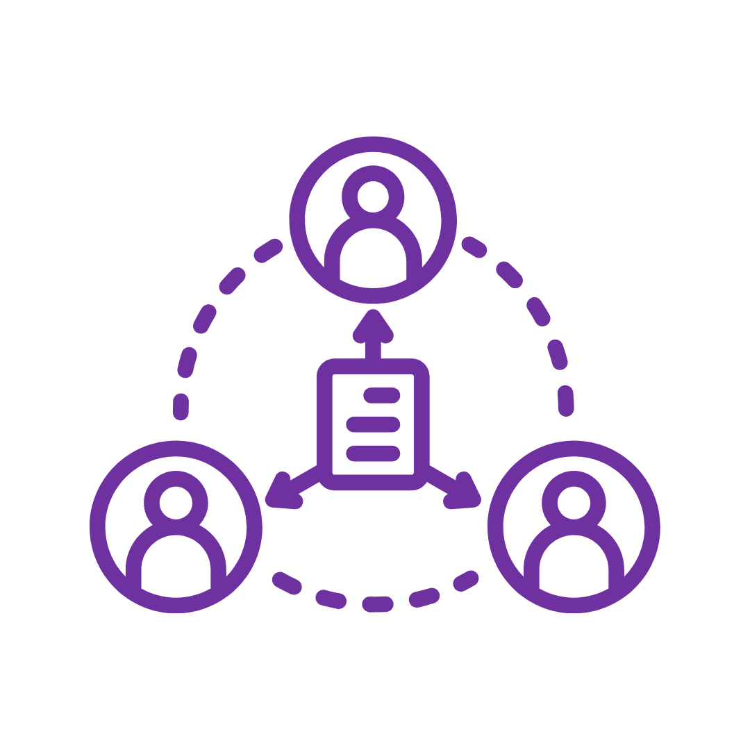 Purple icon graphic featuring people arranged in a circle, symbolising community and connection.
