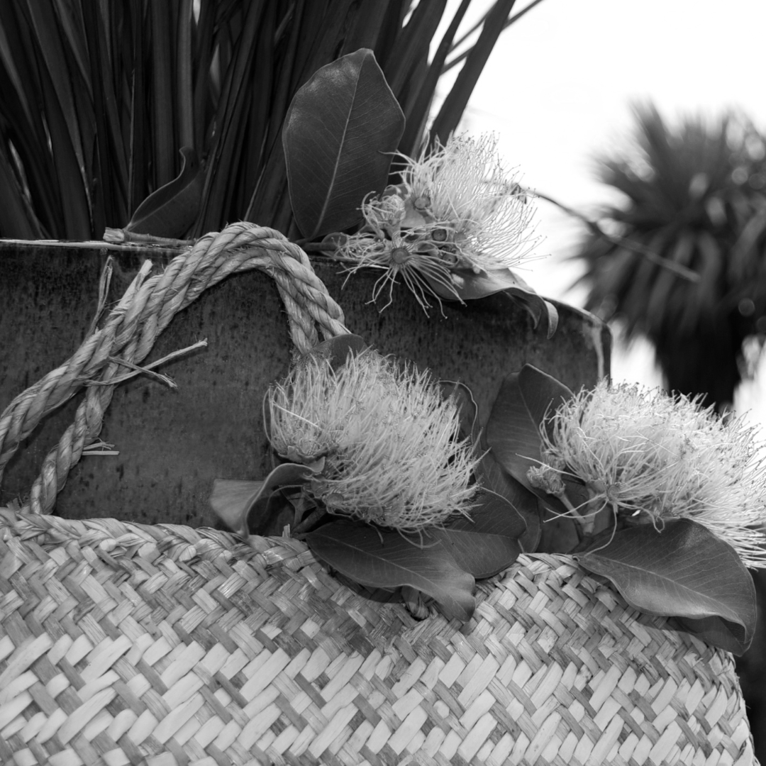 Pohutakawa with a flax basket