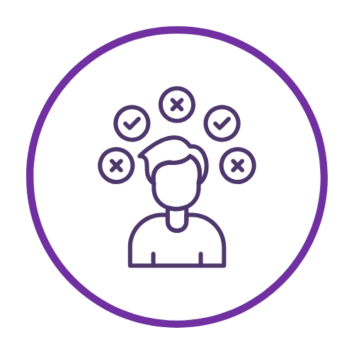 graphic showing a person considering right and wrong decisions