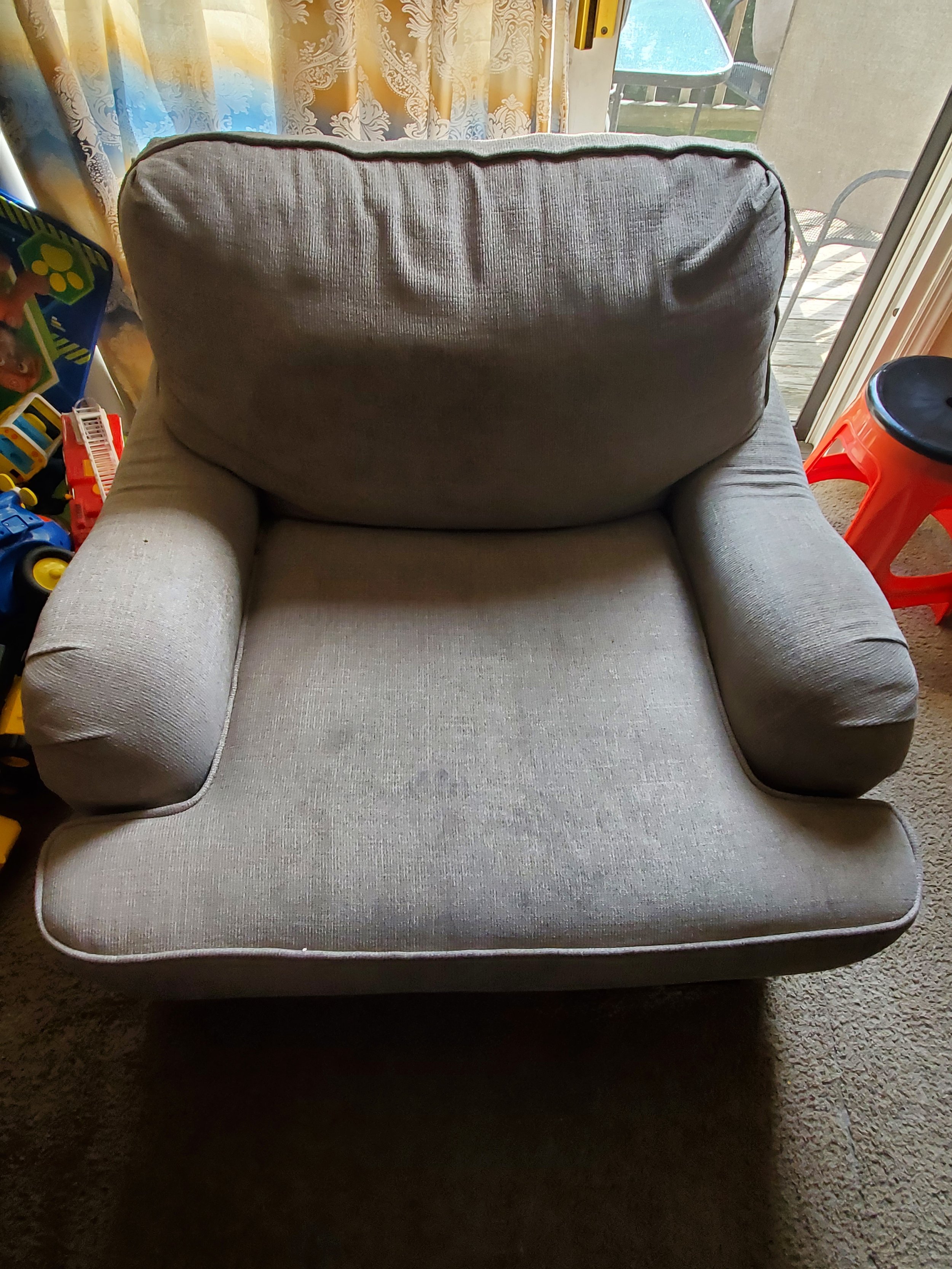 Love Seat with stains - BEFORE UPHOLSTERY CLEANING