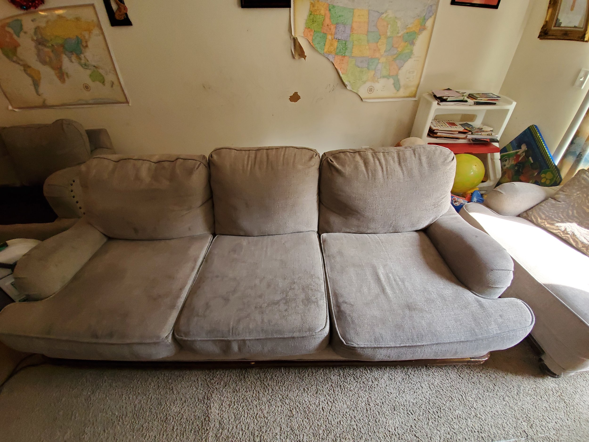 Sofa with stains - BEFORE UPHOLSTERY CLEANING
