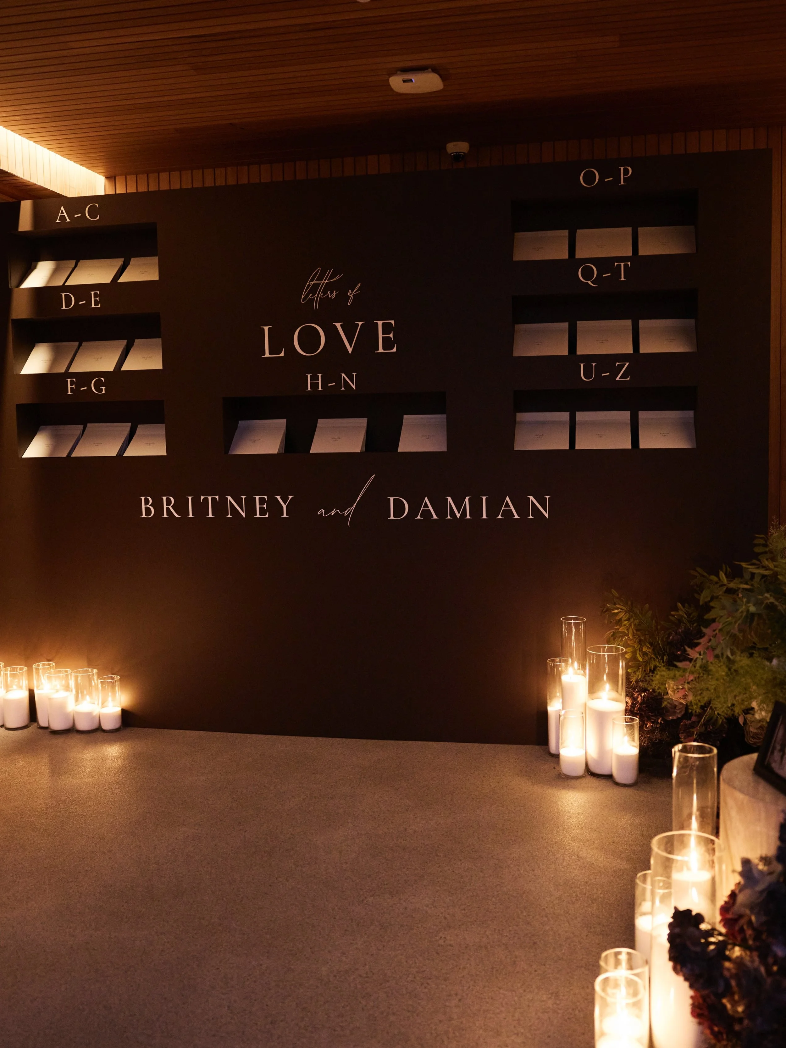 Letters of love 💌

We wanted to reimagine the traditional seating chart and create something that felt a little more personal to our couple. Britney &amp; Damian are two of the loveliest people, so creating a custom wall to hold their handwritten no