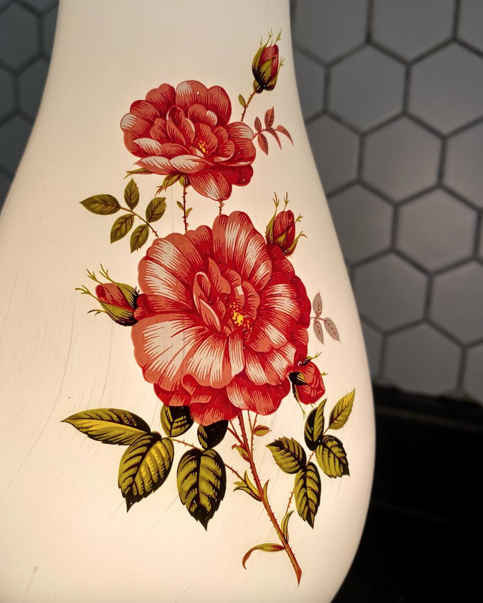 Antique Milk Glass Lamp - Pink Floral
