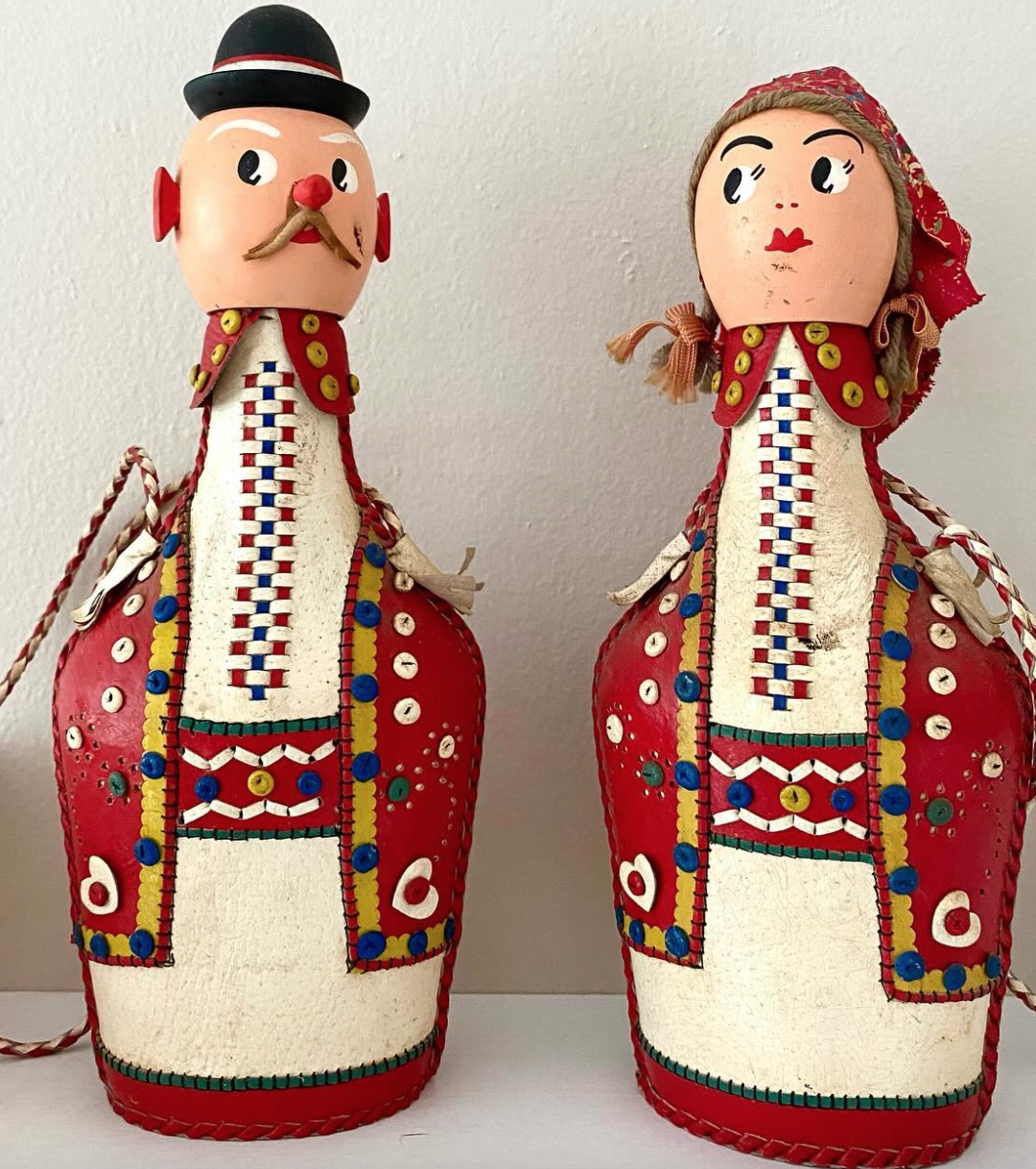 Russian Leather Whiskey Bottle Dolls Set of 2