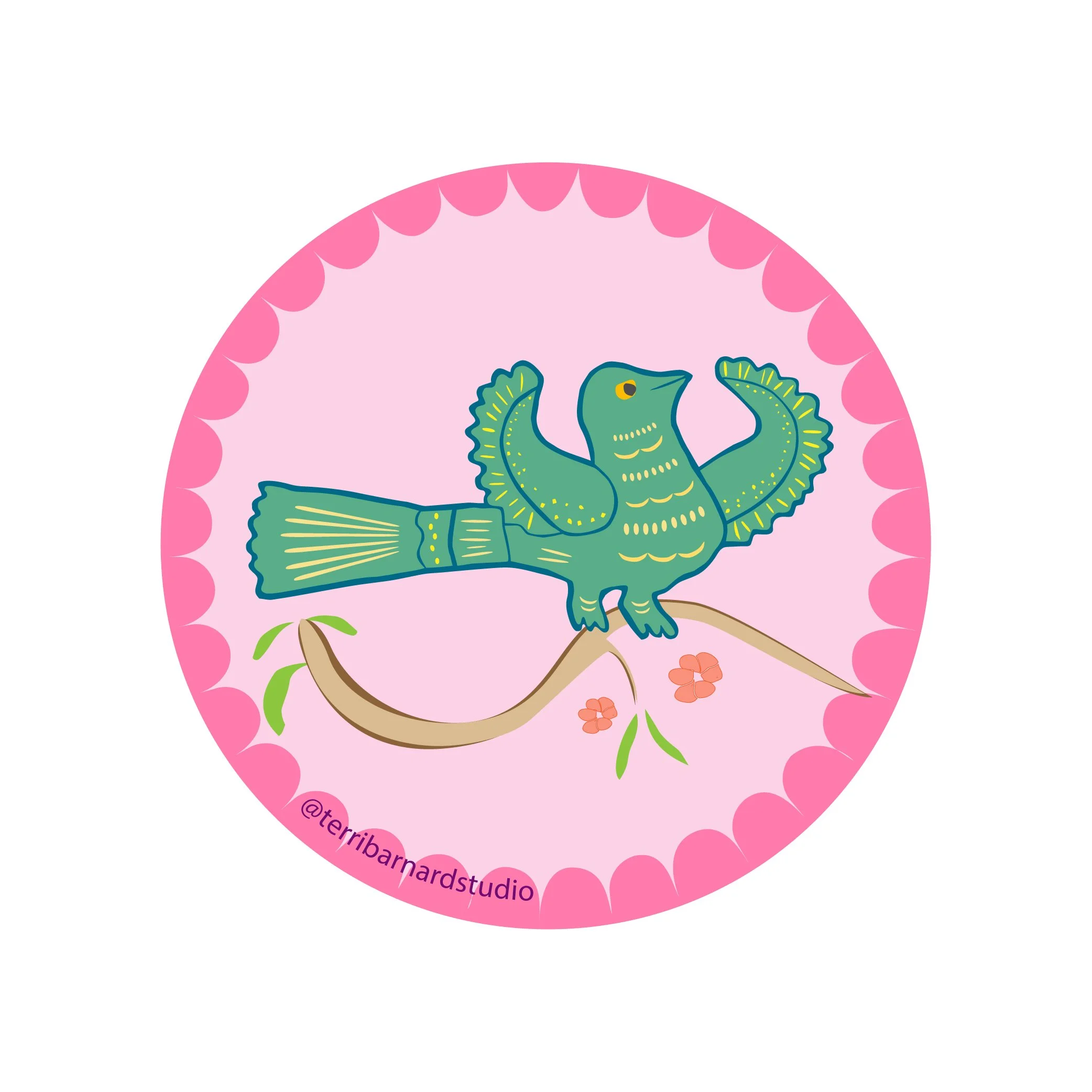 Pink Bird Round Sticker - 2.5" x 2.5"