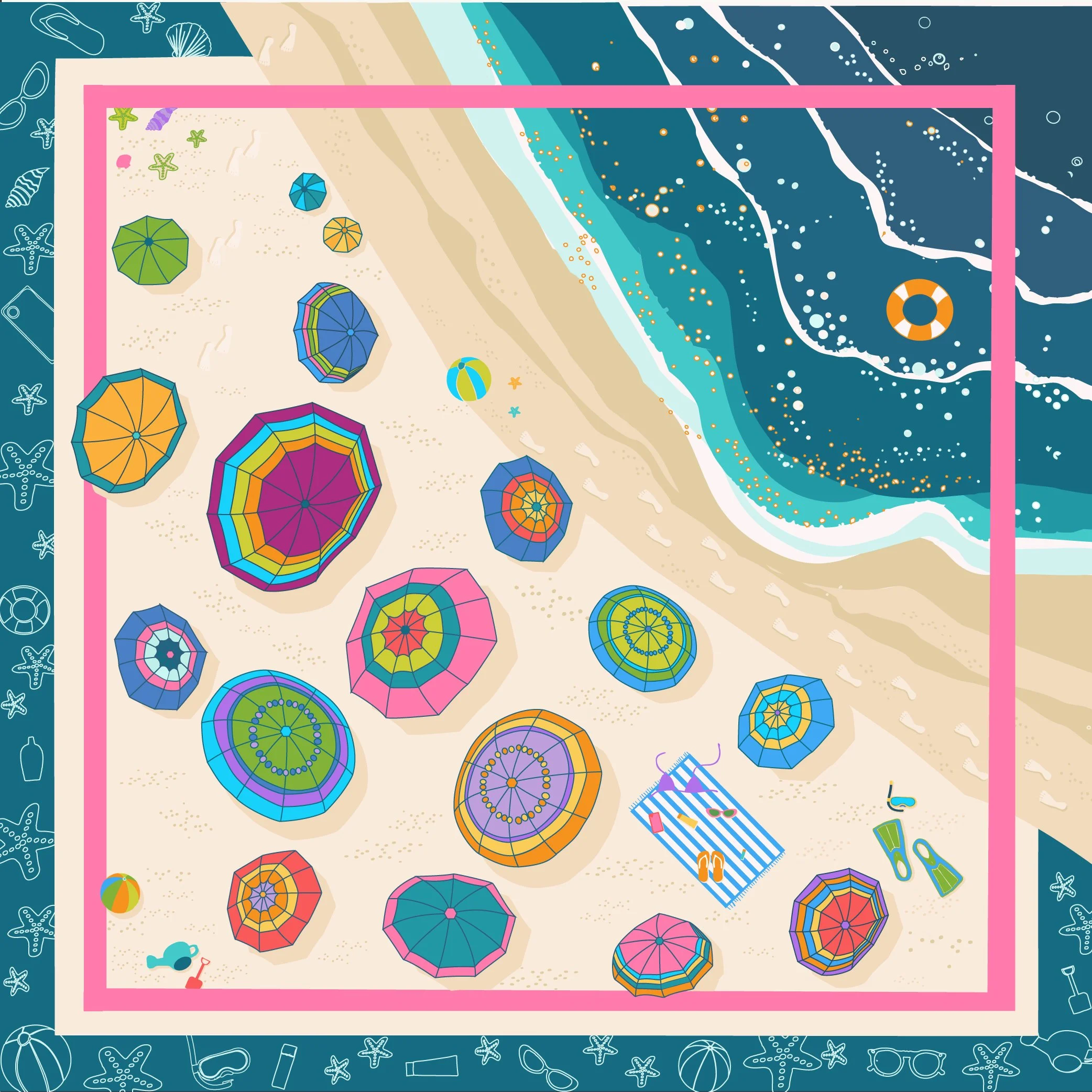 Square Scarf "Day at the Beach" - coming soon
