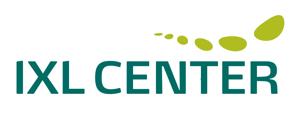 Logo for IXL Center with green abstract shape above the text