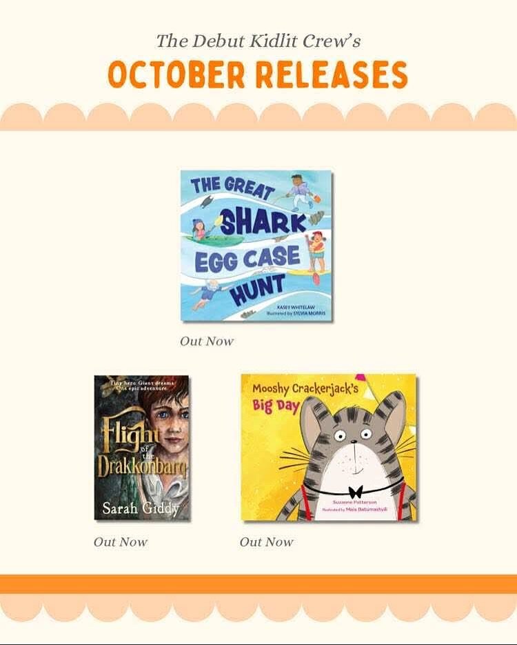 Our October releases for the #debutkidlitcrew2025 are also now out in the world! Congratulations to these fantastic kidlit authors:

📚 The Great Shark Egg Case Hunt by @seakidsalliance - illustrated by @sylvia_morris 

📚 Flight of the Drakkonbarn b