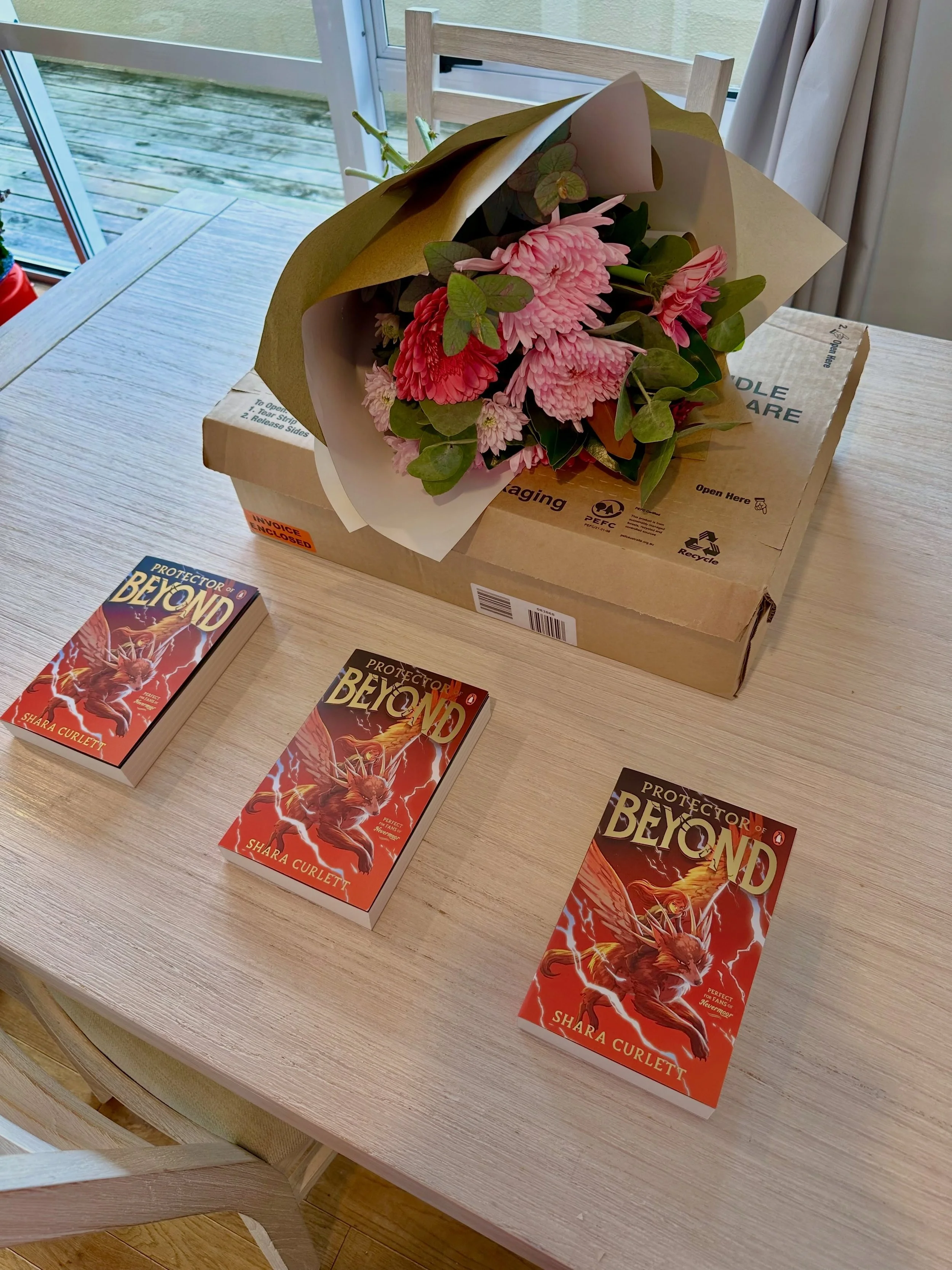 A few pics from release day for the grid &hellip;

1 &amp; 2 - Hubby went to visit a couple bookstores when I couldn&rsquo;t and I arrived home to this beautiful bunch of flowers which brought tears to my eyes. So sweet. 🩷

3 &amp; 4 - Some pics tha