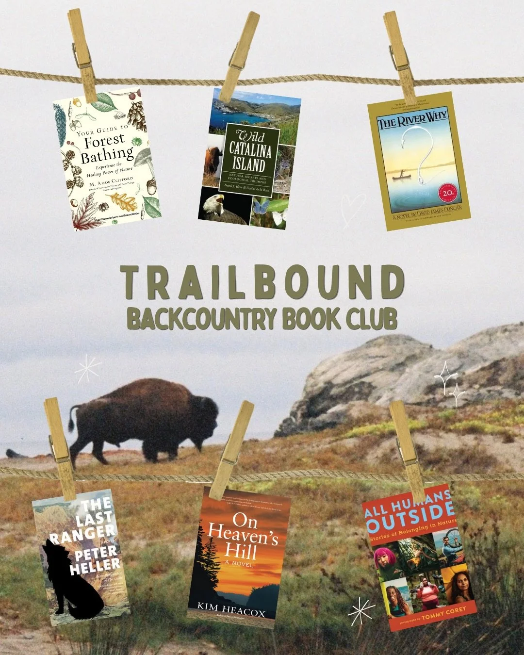 for your backcountry book club! 🦬

six books (&amp; a bonus currently reading) that changed how i think about wild places. fiction, non-fiction, field guides, conservation, mystery, even yoga philosophy. something for everyone looking to connect to 