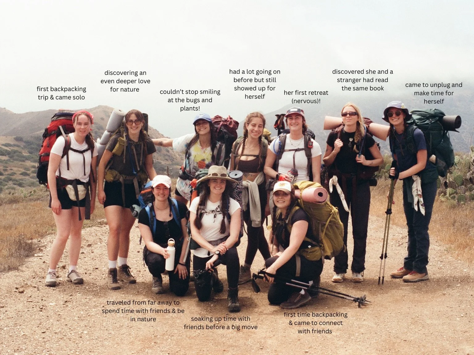 everyone on the trail comes from somewhere different.

different pasts, jobs, places, personalities. different reasons for showing up. first-time backpackers next to regulars. new to the mat alongside teachers. solo travelers next to old friends.

we