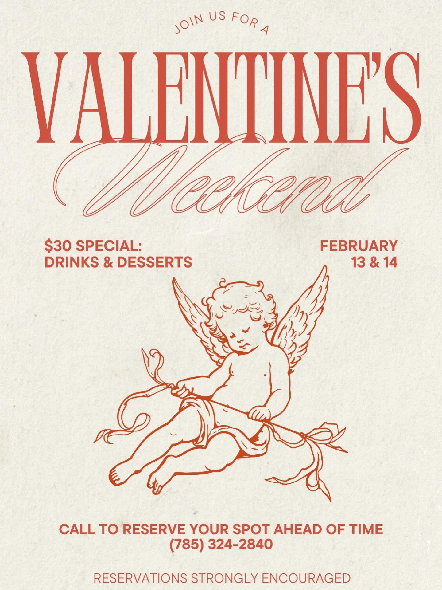 ❣️everybody say love❣️

Valentine&rsquo;s weekend is just around the corner &amp; we&rsquo;ve got something special planned! 

February 13th &amp; 14th, we&rsquo;ll be doing a $30 special, which includes chocolate covered strawberries, a slice of hou