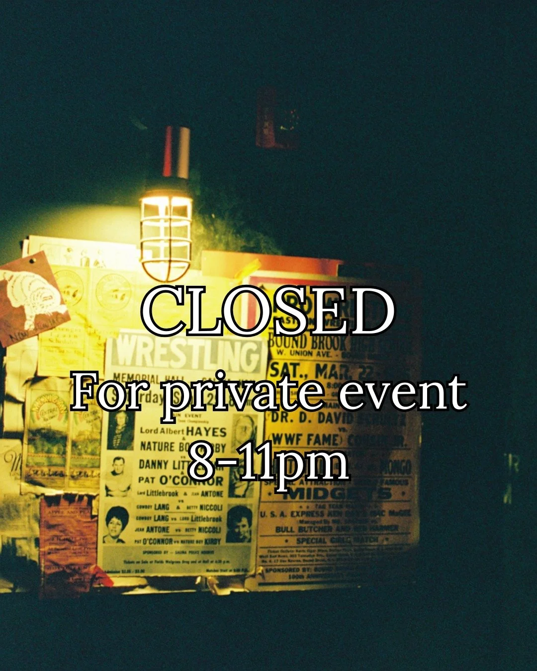 We will be closed tonight from 8-11pm for a private event. If we don't see you tonight, we look forward to seeing you tomorrow!
