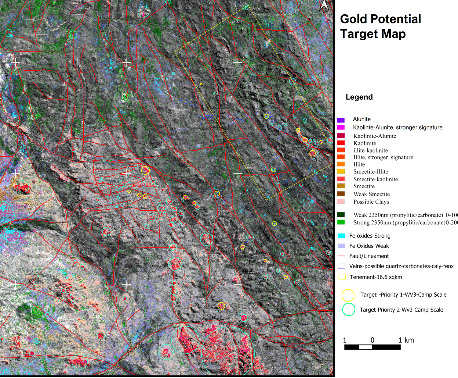 Mineral and structural mapping for gold potential target generation by analyzing Worldview-3 data