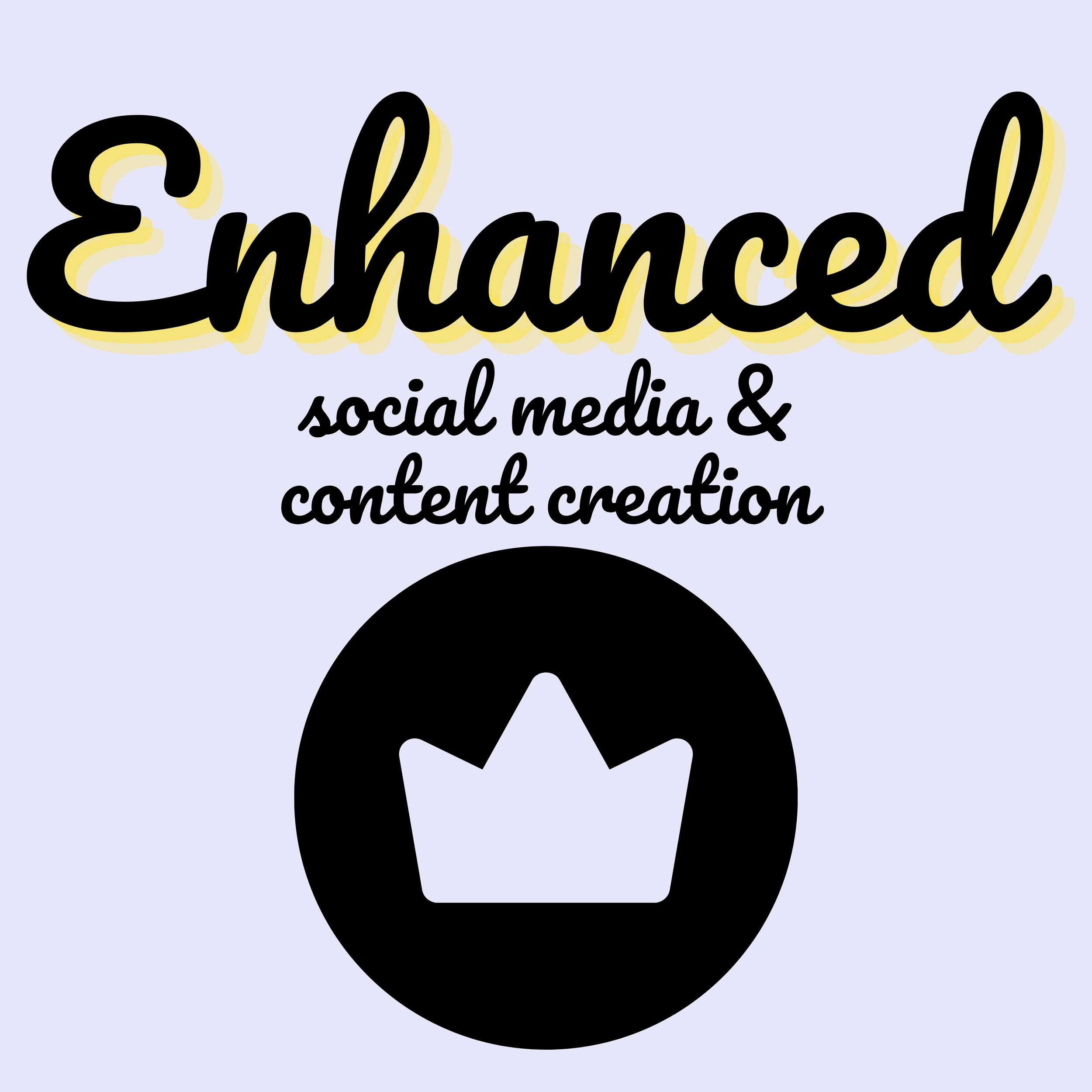 Icon showing 'Enhanced. Social Media & Content Creation' to represent HoneyPod's Enhanced Podcast Editing Package
