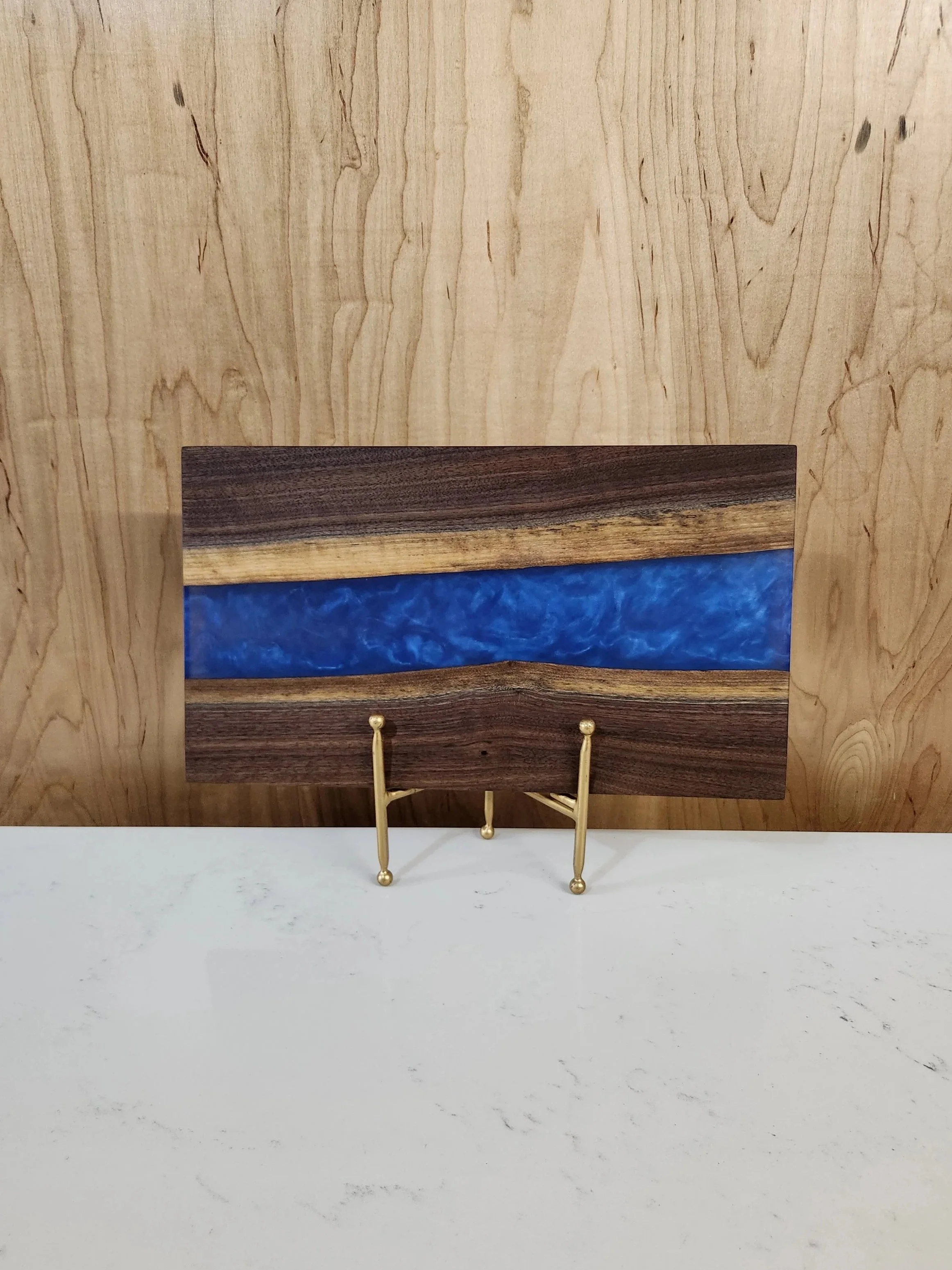 16 x 9 Walnut Epoxy Charcuterie Board with Deep Blue Sea epoxy