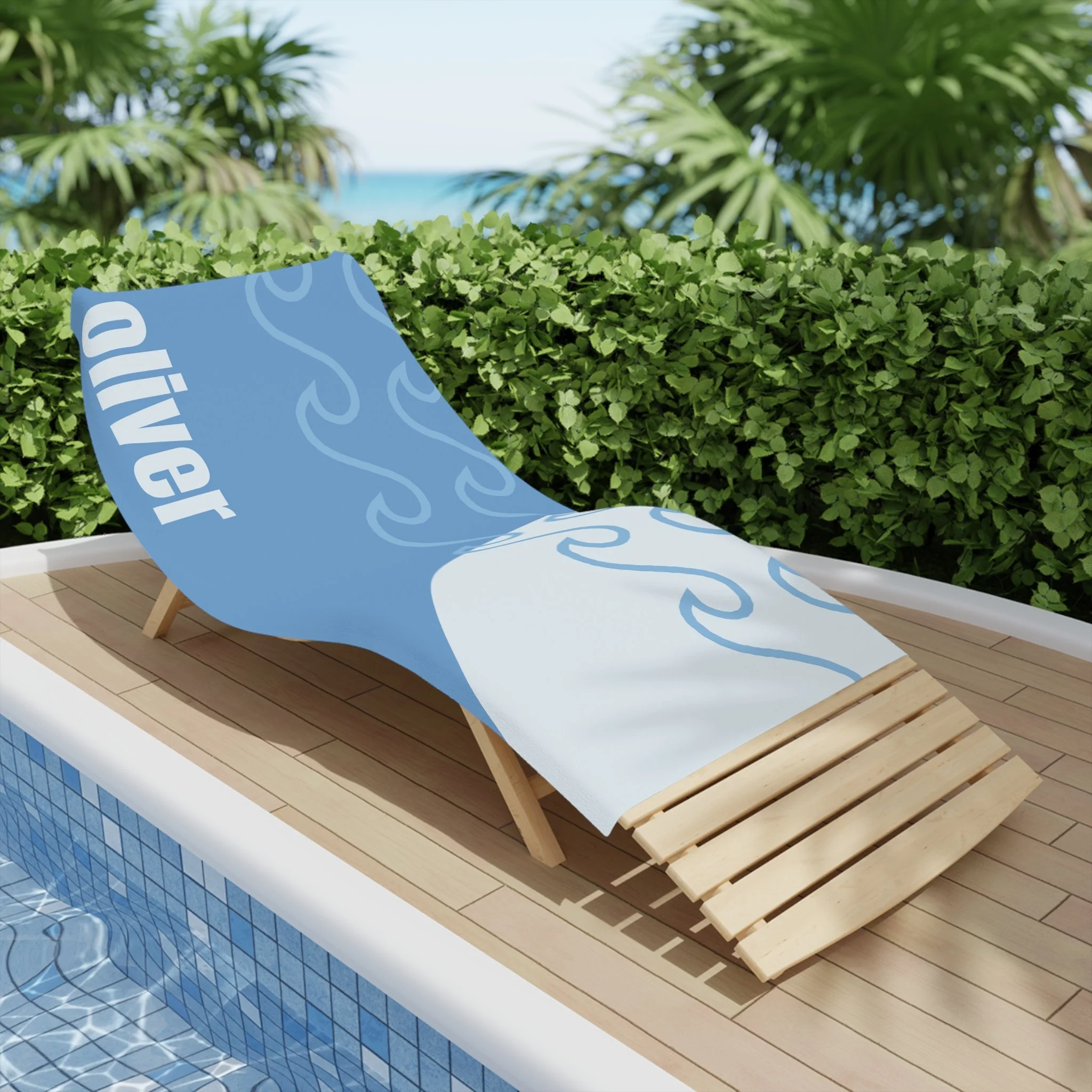 Personalised Minimalist Beach Towel — Blue