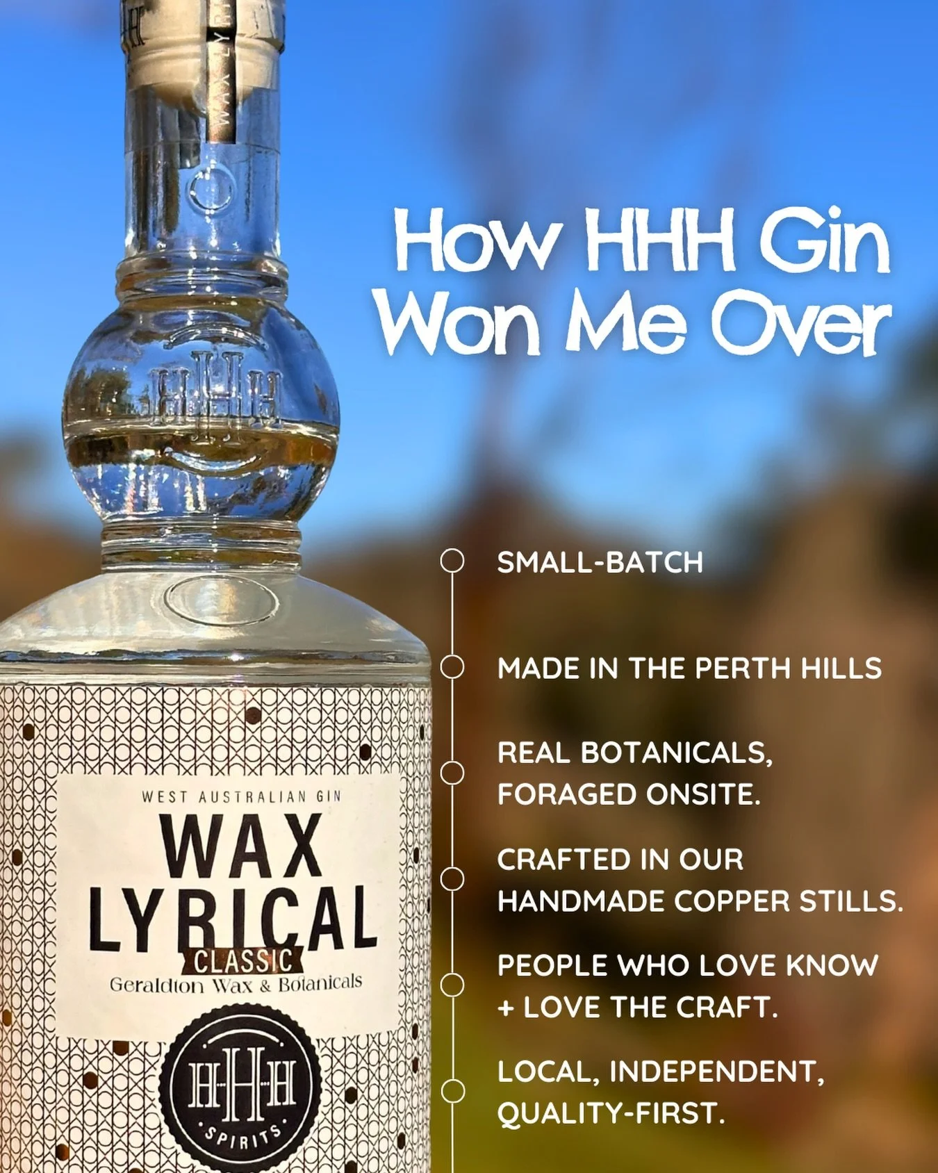Not your usual bottle off the shelf. Small-batch. 🍸 Hills-made. Properly good (+ 20% off until 30/11).

👉 hhhspirits.com.au

#HHHSpirits #PerthGin #GinDistillery #DrinkLocal #PerthHills #PerthBar #PerthLocal #PerthIsOk #AustralianGin #ArtisanGin #B