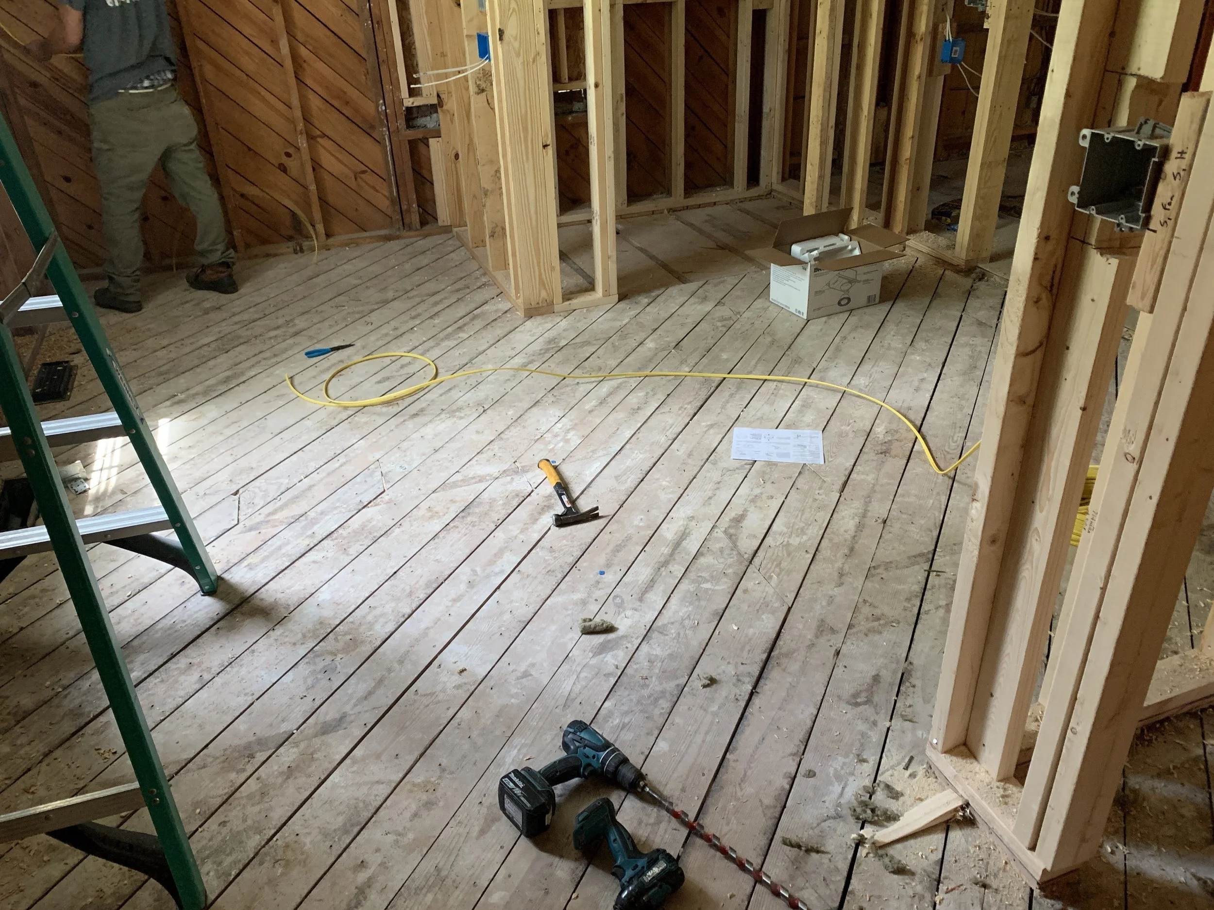 New floors were being installed so we demolished the existing flooring here.