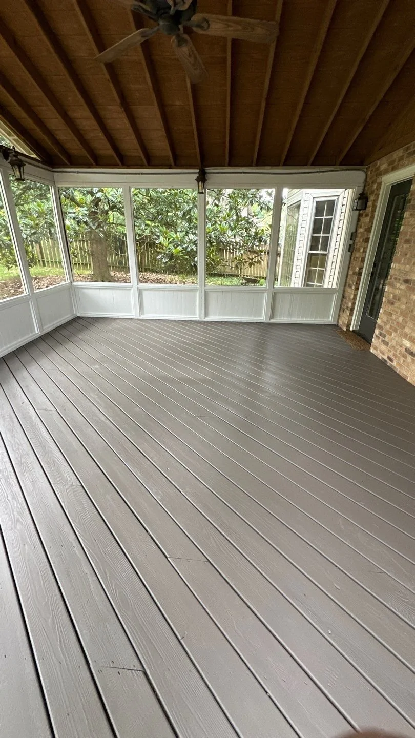 A smooth stained finish of deck after careful pressure wash by Modern Handymen & Remodel in Brentwood, Tennessee