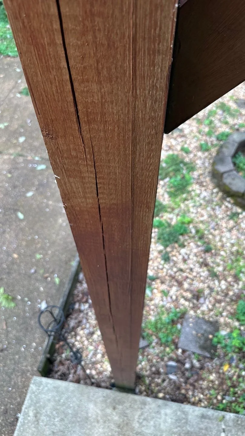 Observed cracks on a deck post in Nashville, TN replaced by Modern Handymen & Remodel