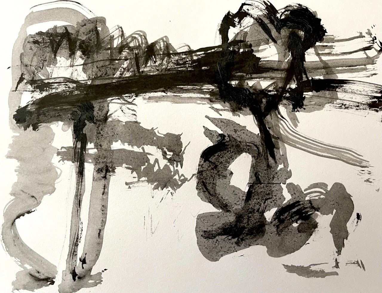 Road to Park, charcoal, ink on paper