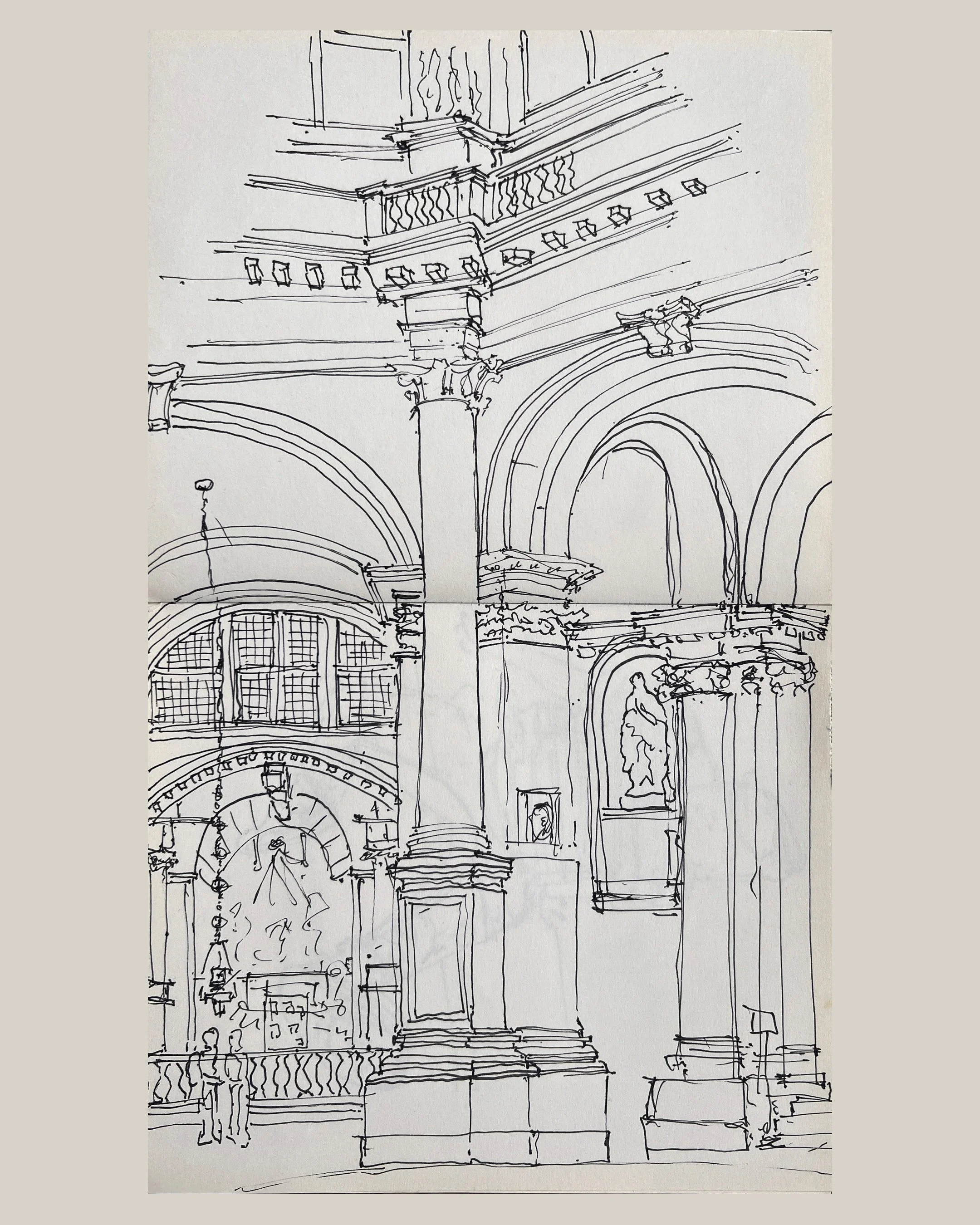 Why freehand sketching still matters

I came across this old sketch I made in Venice, sitting in San Giorgio Maggiore with my kids when they were much younger.

At the time, it was simply something we did together: sitting quietly, looking closely an