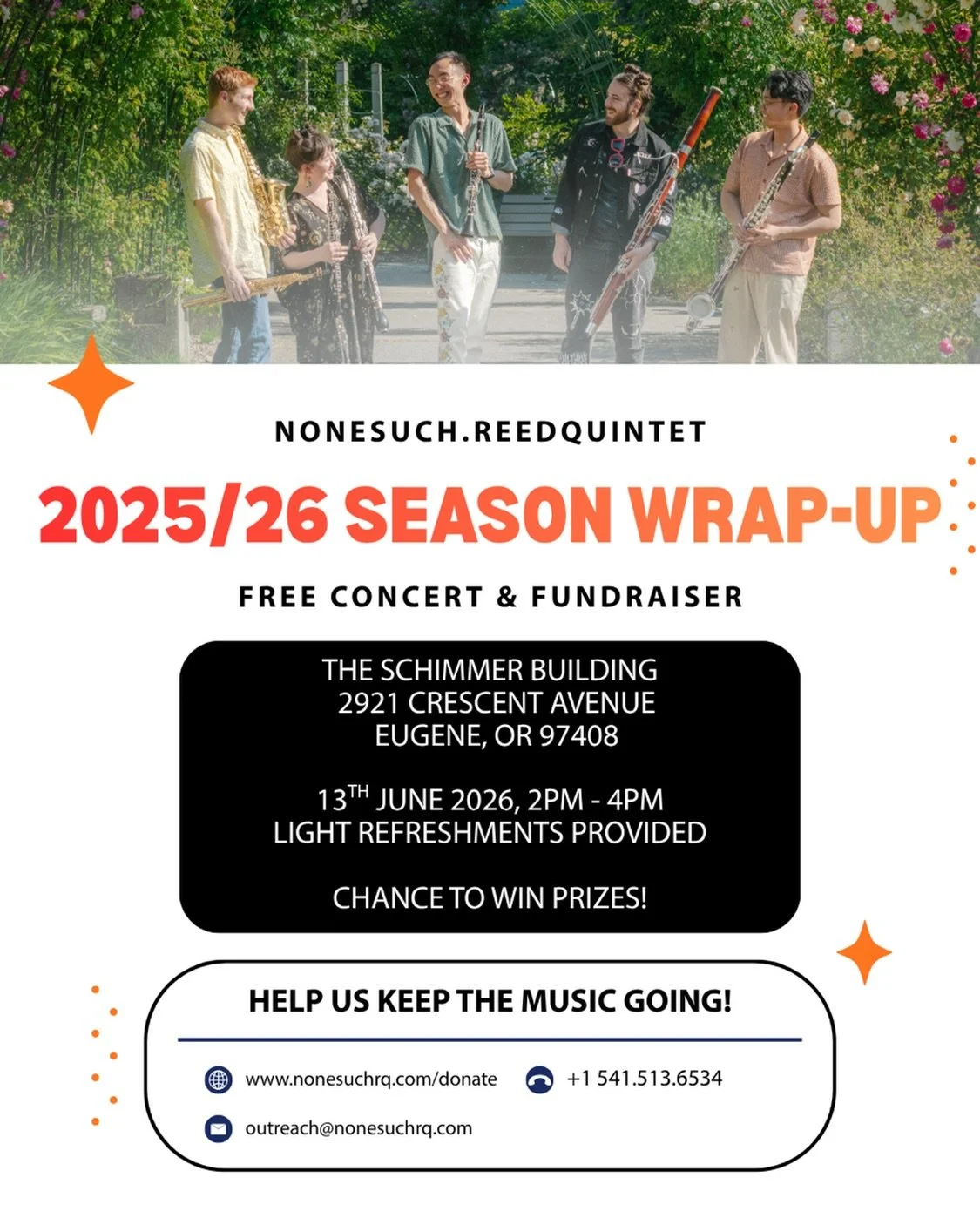 THIS SATURDAY! We are hosting an event to wrap up our 2025/26 Season. You&rsquo;re invited to come to the Schimmer Building at 2PM for a free concert, light refreshments and a chance to win prizes! 

See you there!