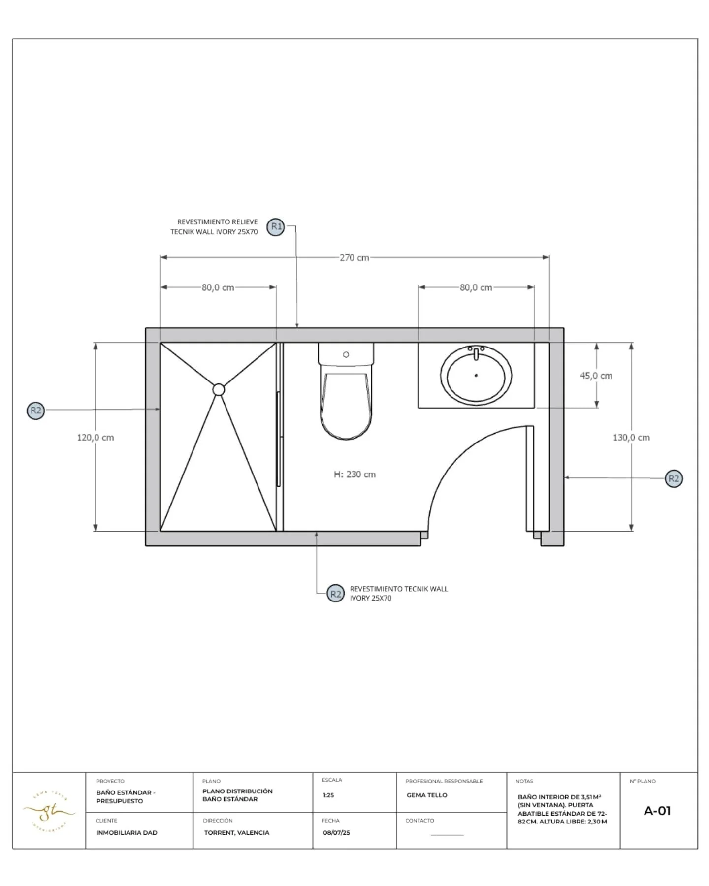 &iquest;Quieres saber c&oacute;mo nace un ba&ntilde;o de dise&ntilde;o funcional y est&eacute;tico?
En este carrusel te llevo paso a paso:

1. Plano de distribuci&oacute;n con medidas precisas, ubicaci&oacute;n exacta de los revestimientos R1 y R2, y