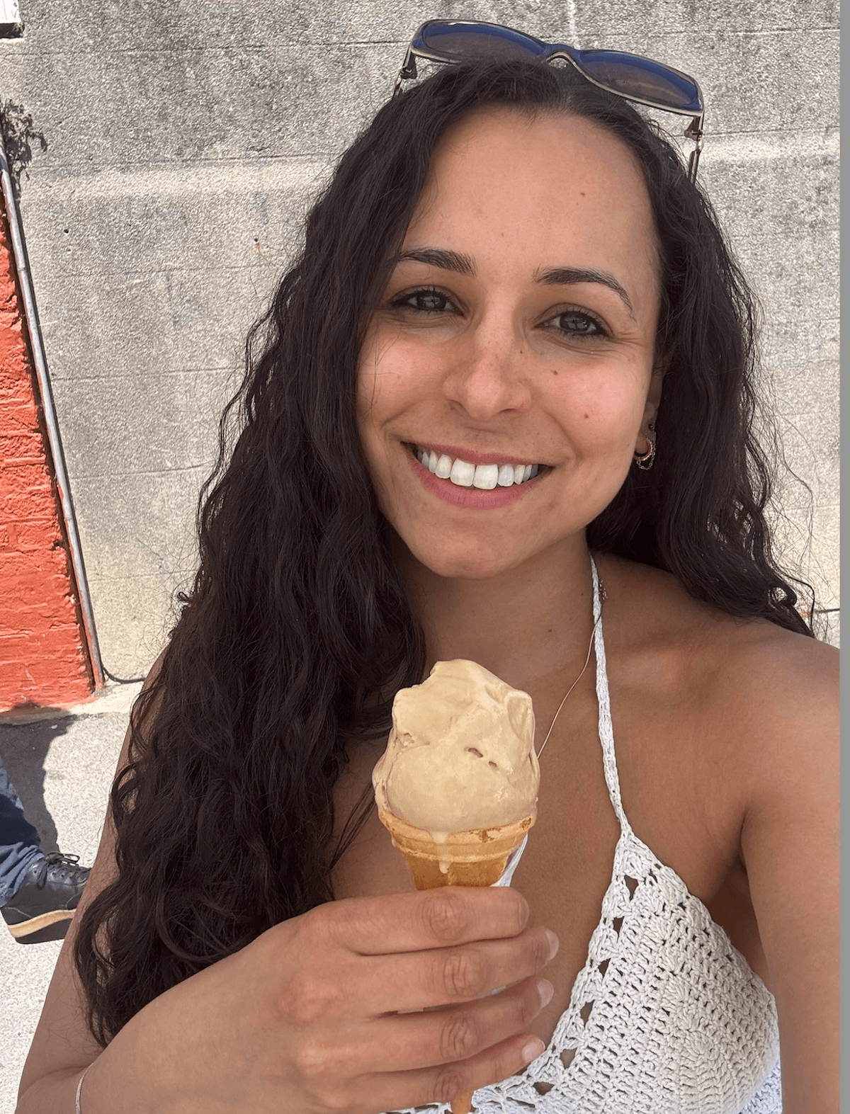Vanessa Sturman holding an ice cream that she will eat to demonstrate that healthy eating involves treats