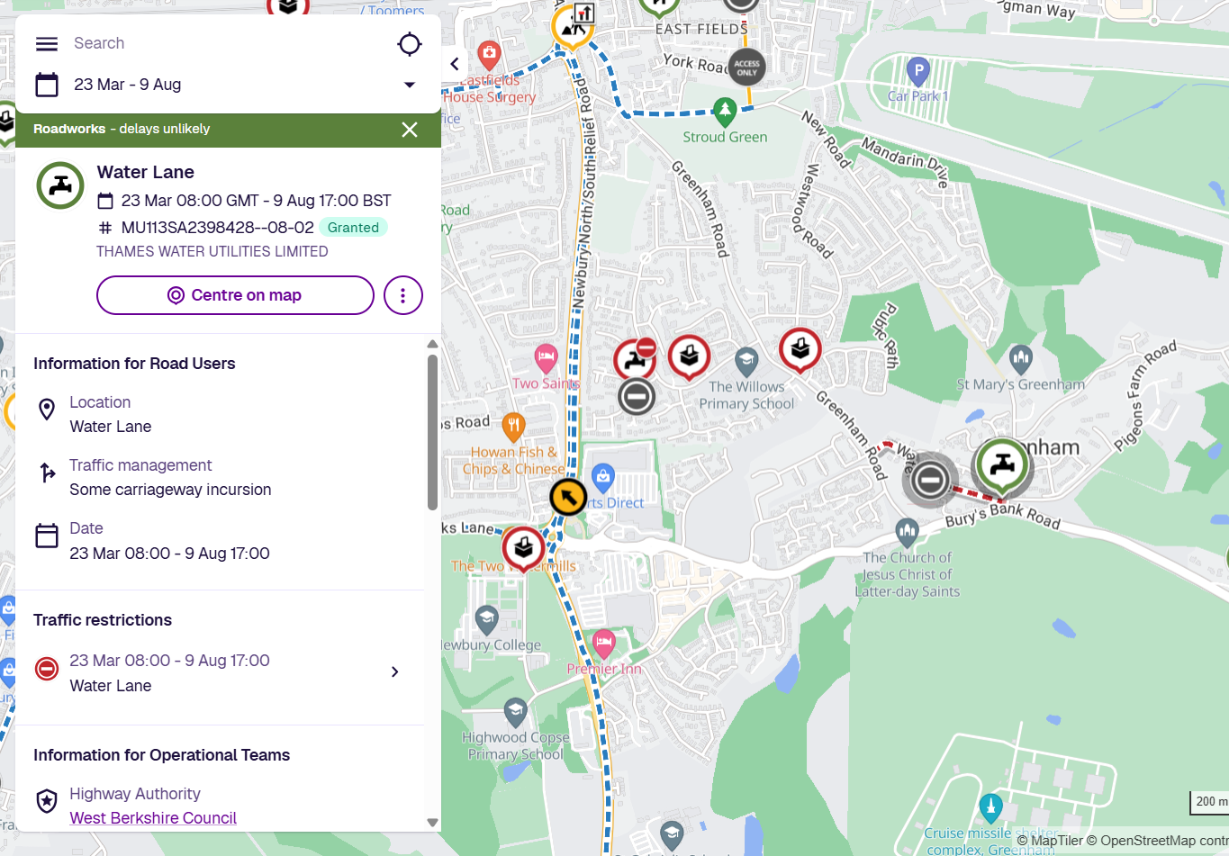 Planned Road Closure - Water Lane, Greenham