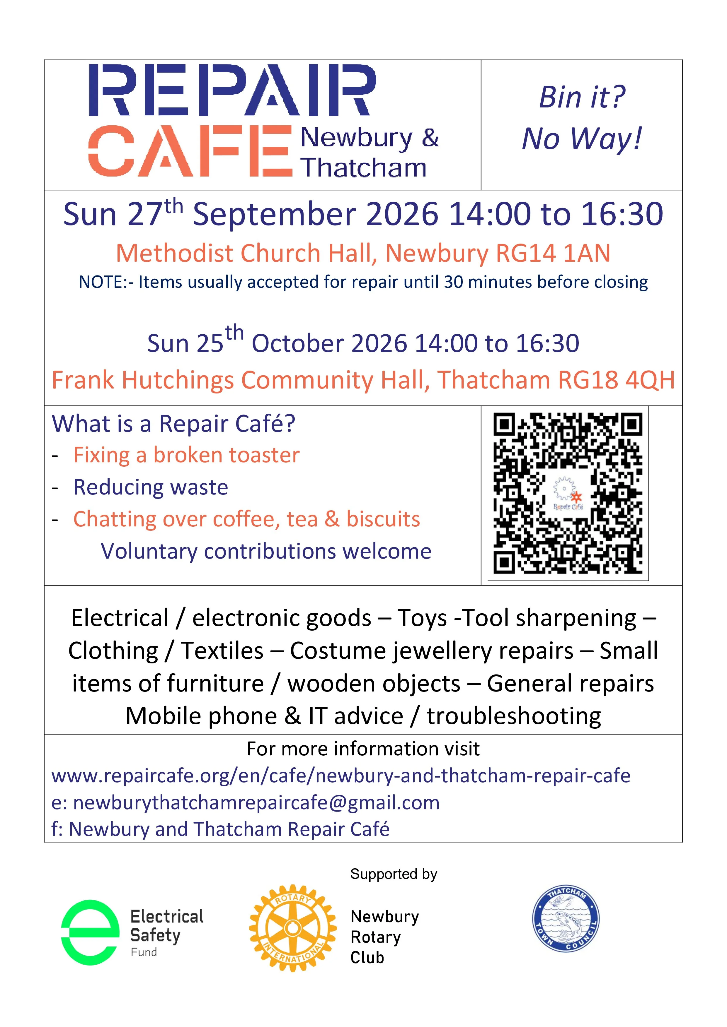 Newbury and Thatcham Repair Cafe Sunday 27th September