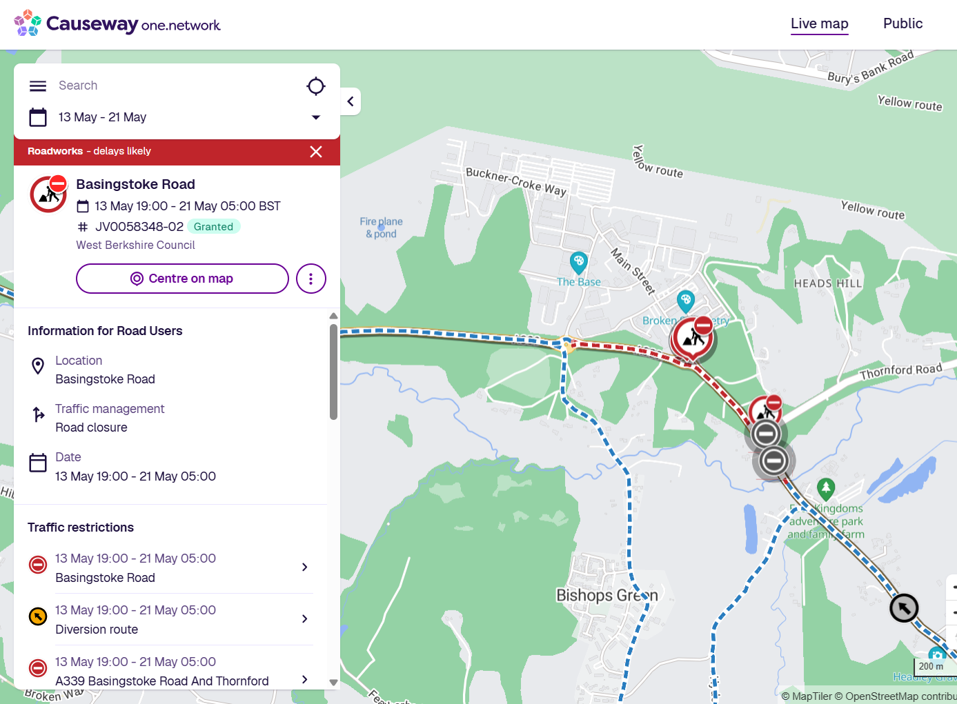 Planned Closure - A338 Basingstoke Road, Greenham - Night Working