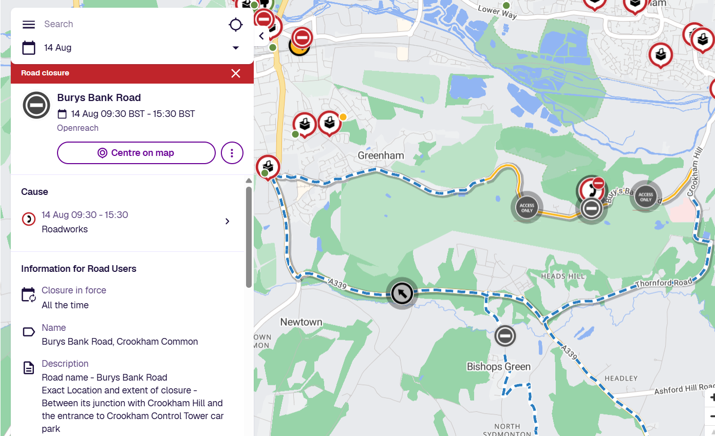Planned Closure - Burys Bank Road, Crookham Common