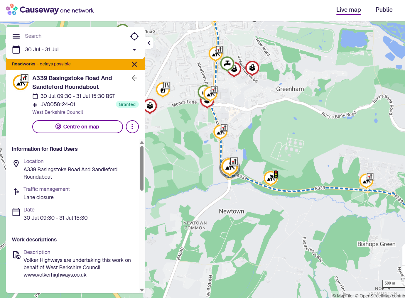 A339 Southbound &amp; Northbound and Greenham Roundabout