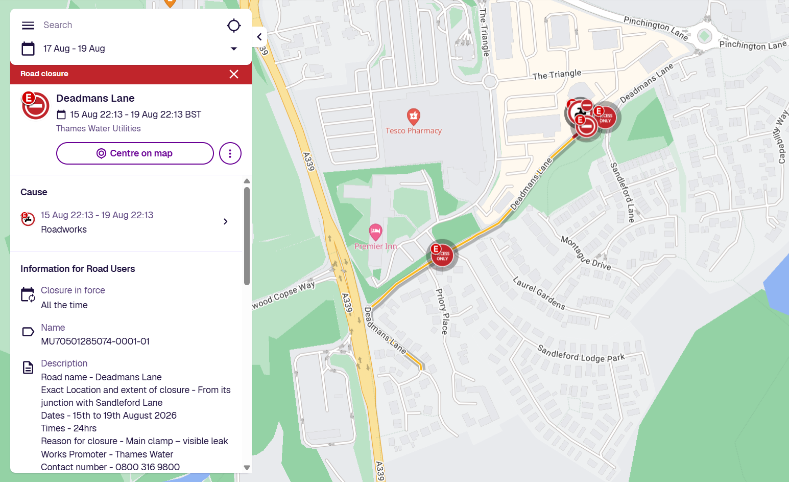 Emergency Closure - Deadmans Lane, Greenham