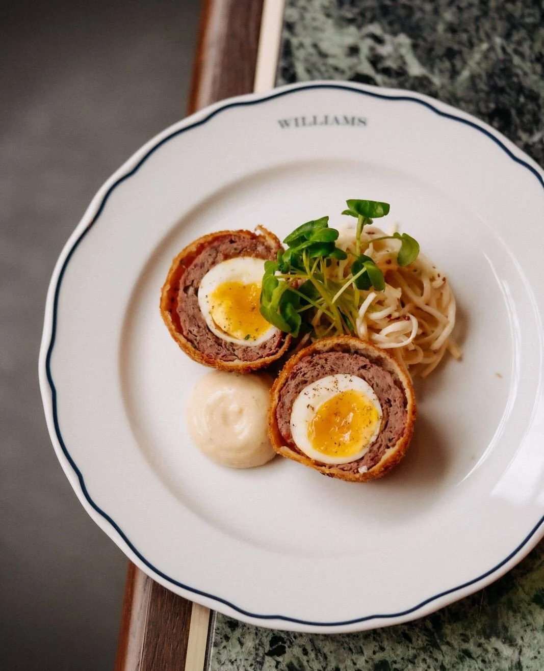 One foot in the field, one in the sea. Our Surf &amp; Turf Eggs bring sausage and langoustine together in the most British of affairs.