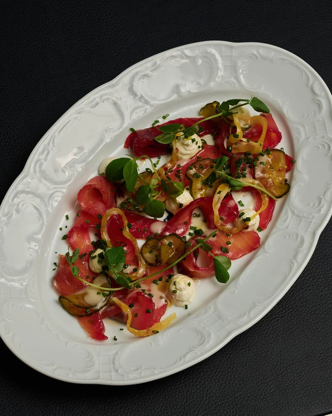Long farmhouse lunch? Our beetroot &amp; gin Gravlax Salmon with horseradish cream and pickles is the plate to linger over. Also on the dinner menu if you fall in love.