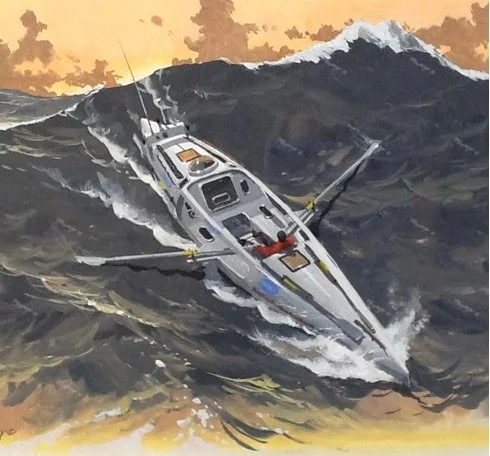 Rowing Across the Atlantic (Gouache 50x38cm)