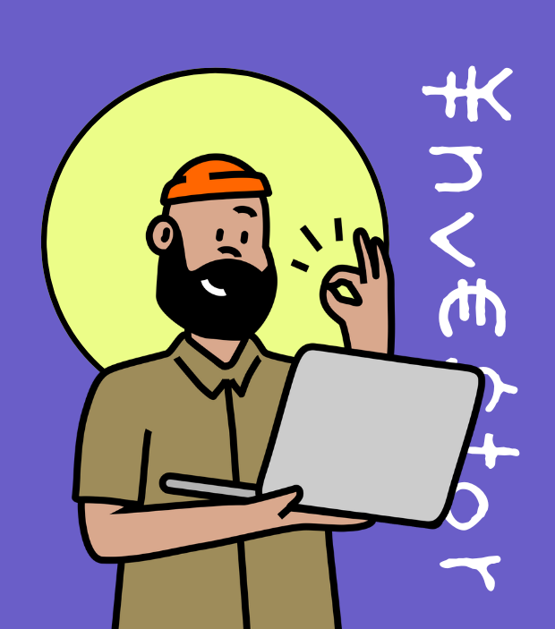 Cartoon man with a beard and orange cap holding a laptop, making an OK hand gesture, with the word "CREATOR" written vertically on the right side.