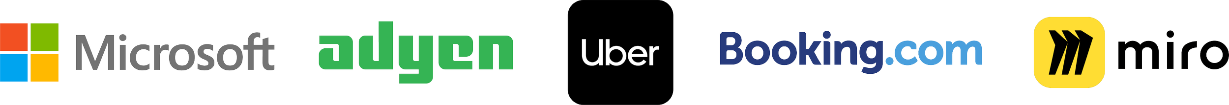 microsoft, adyen, Uber, Booking.com, Miro